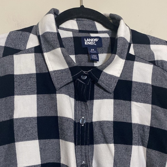 Lands' End Black White Plaid Shirt flannel women 2X oeko-Tex soft cozy casual - Picture 2 of 8